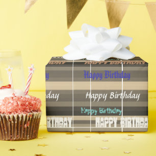 Papel De Presente Listras Marrons de Aniversário