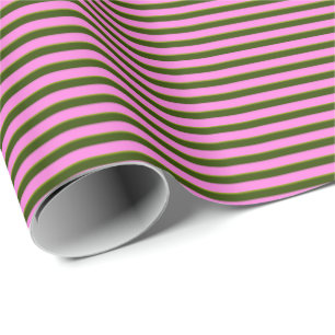 Papel De Presente Listras Modernas Retro Rosa Brilhante e Verde