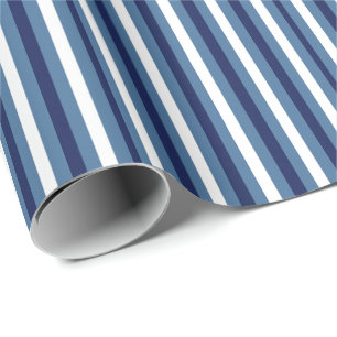 Papel De Presente Listras Náuticas Azul Naval Azul Fumê Branco Cresp