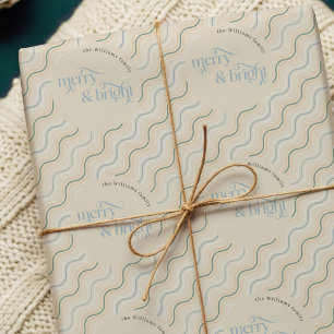 Papel De Presente Listras Onduladas Bege Azul Pastel Feliz Natal