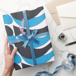 Papel De Presente Listras Onduladas Cinza Azul