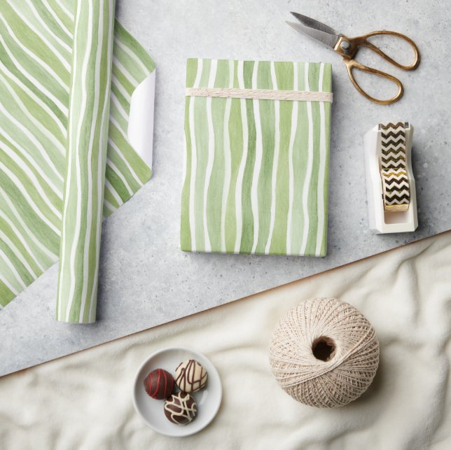 Papel De Presente Listras Onduladas de Creme Verde Limão (Artesanato)