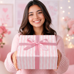 Papel De Presente Listras Onduladas em Rosa Pastel Elegante em Aquar