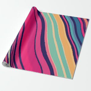 Papel De Presente Listras Onduladas Multicoloridas Vibrantes – Abstr