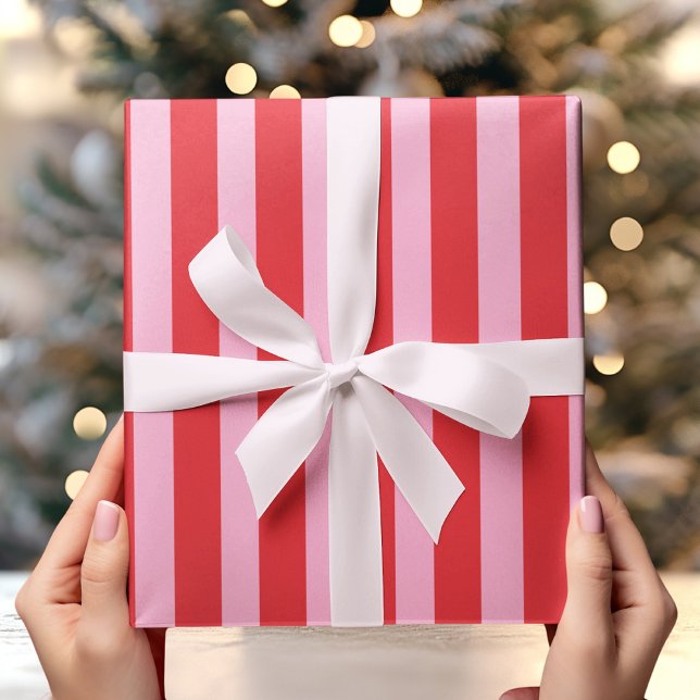 Papel De Presente Listras Ousadas Rosa e Vermelho Modernas  (Criador carregado)