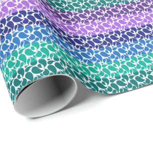 Papel De Presente Listras Paisley em Moderno Azul Verde Roxo Branco