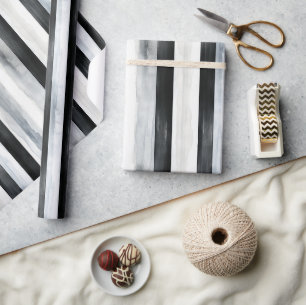 Papel De Presente Listras Pretas Cinza Branco Aniversário