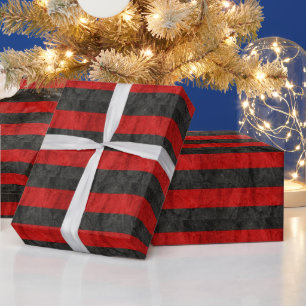 Papel De Presente Listras Pretas e Vermelhas