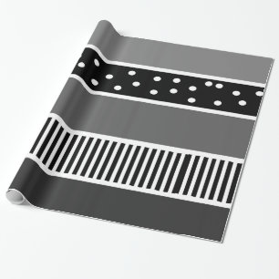 Papel de Presente Listras Preto e Branco e Bolinha