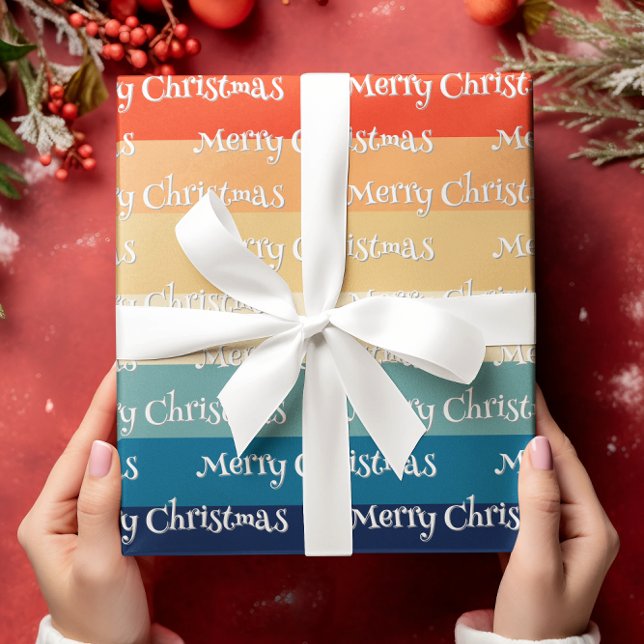 Papel De Presente Listras retrô dos anos 70 Feliz Natal (Criador carregado)