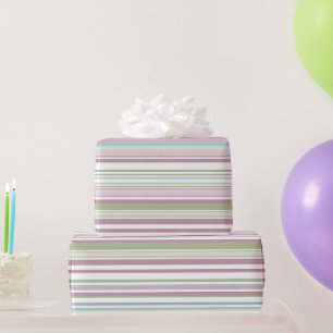 Papel De Presente Listras rosa, aqua, hortelã, chuva de primavera e