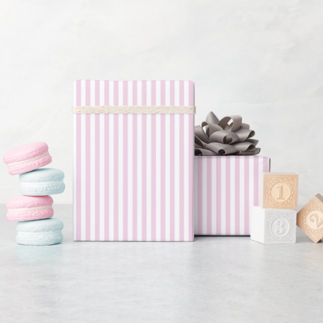 Papel De Presente Listras Rosa Claro e Branco (Chá de bebê)