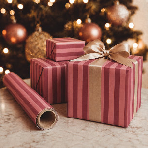 Papel De Presente Listras Rosa e Burgundy Natal Moderno de Natal