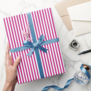 Papel De Presente Listras Rosa Magenta e Branco