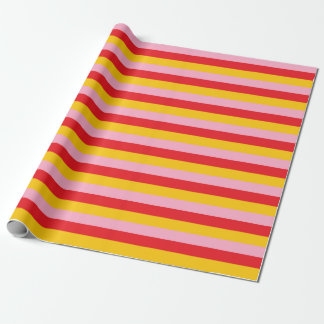 Papel De Presente Listras rosa, vermelha e Dourada