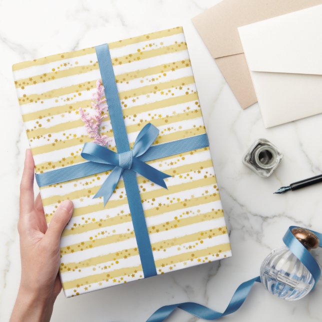 Papel De Presente Listras Sonhos Dourados (Presentear)