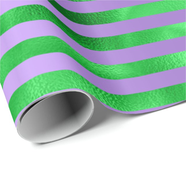 Papel De Presente Listras Verde Esmeralda Lime Violeta Roxo (Ponta do rolo)