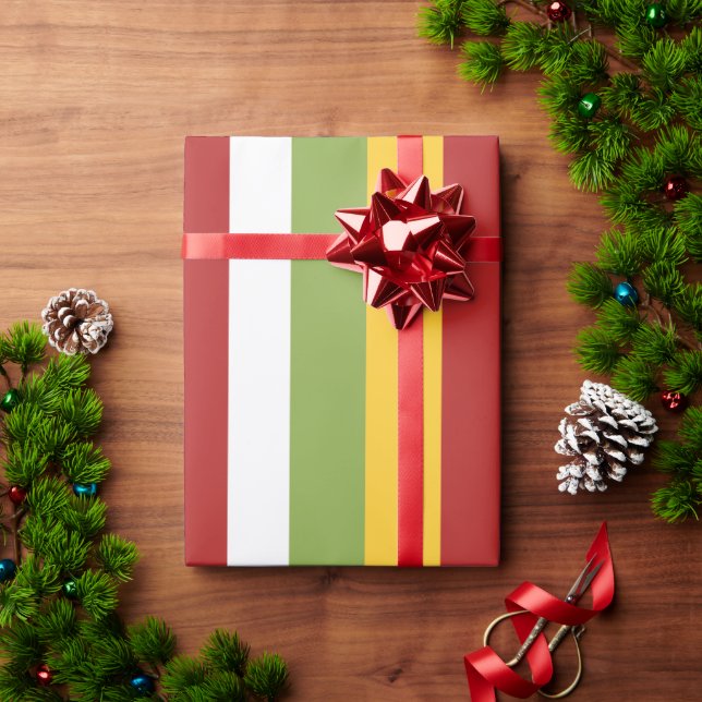 Papel De Presente Listras Verdes Amarelas Vermelhas (Presente de Natal)