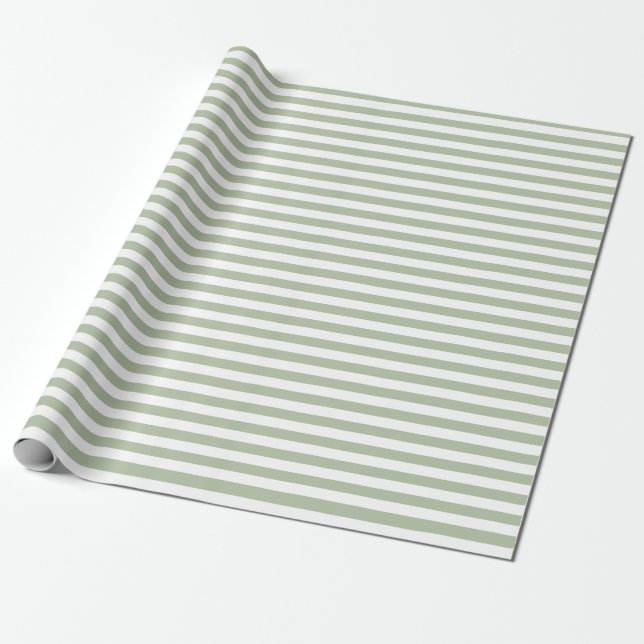 Papel De Presente Listras Verdes Claras de Sage e Brancas (Desenrolado)
