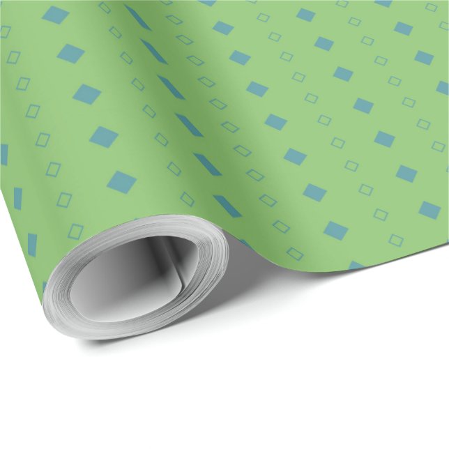 Papel De Presente Listras verdes diamante azul simples geométrico (Ponta do rolo)