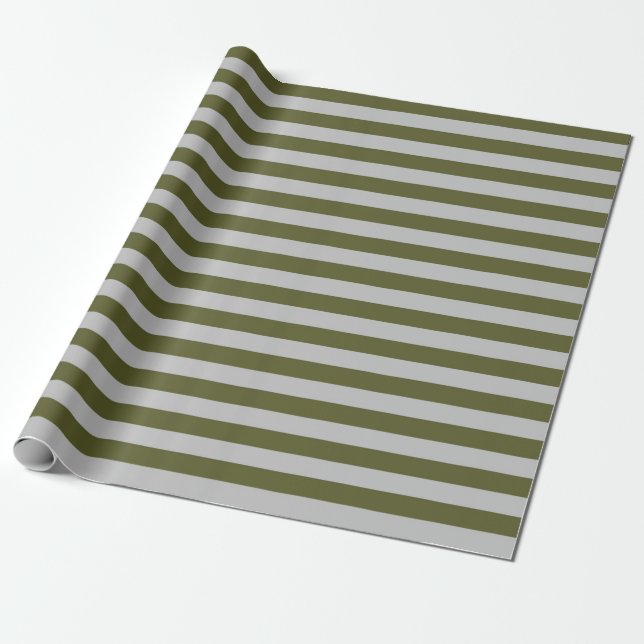 Papel De Presente Listras Verdes e Prateadas do Exército (Desenrolado)