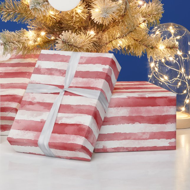 Papel De Presente Listras Vermelhas Brancas de Natal (Feriados)