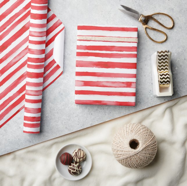 Papel De Presente Listras Vermelhas de Natal Branco (Artesanato)