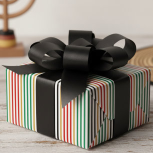 Papel De Presente Listras Vermelhas, Pretas, Verdes e Douradas de Kw