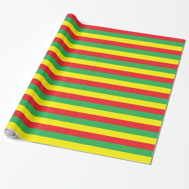 Papel De Presente Listras vermelhas, verdes e amarelas (Desenrolado)