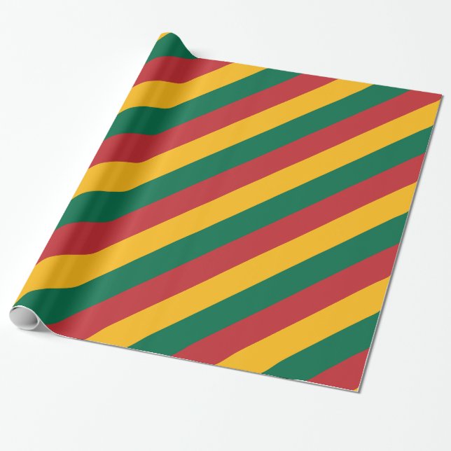 Papel De Presente Listras Vermelhos Amarelas da Lituânia (Desenrolado)
