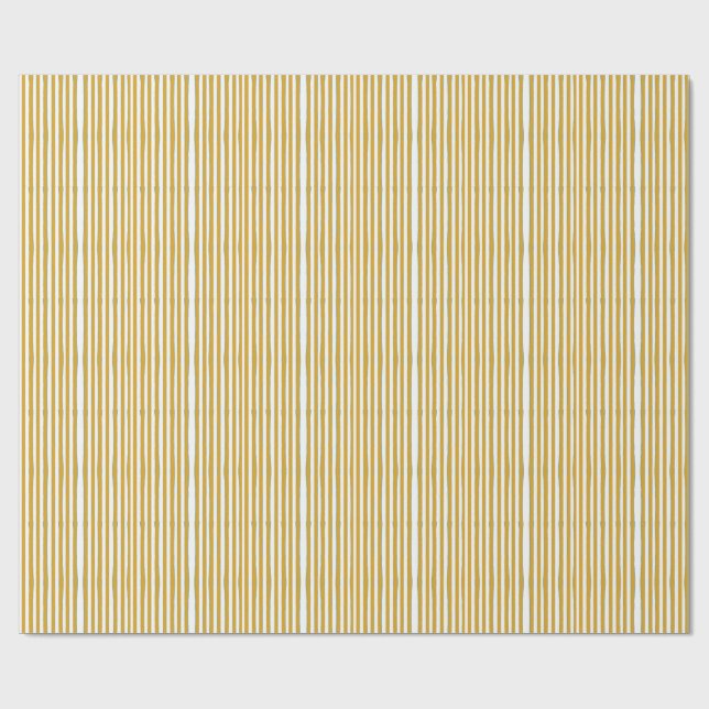 Papel De Presente Listras Verticais Amarelo Mostarda e Branco Pintad (Aberto)