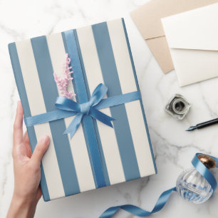 Papel De Presente Listras Verticais Azuis e Creme
