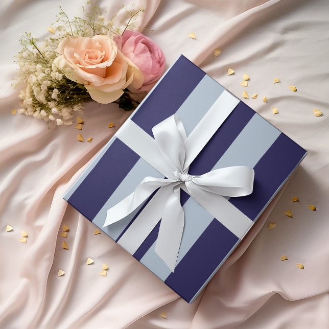 Papel De Presente Listras Verticais Azuis Marinho e Azul Desbotado (Large Navy and Dusty Blue Vertical Stripes Wrapping Paper)