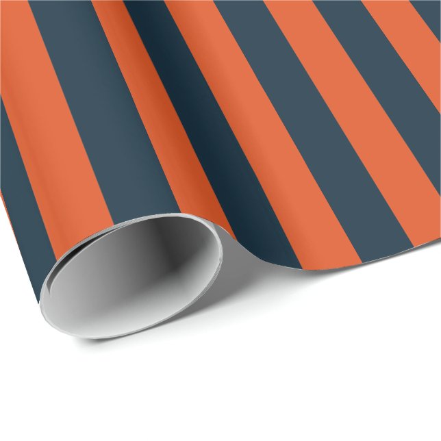 Papel De Presente Listras Verticais Azul Marinho e Laranja (Ponta do rolo)