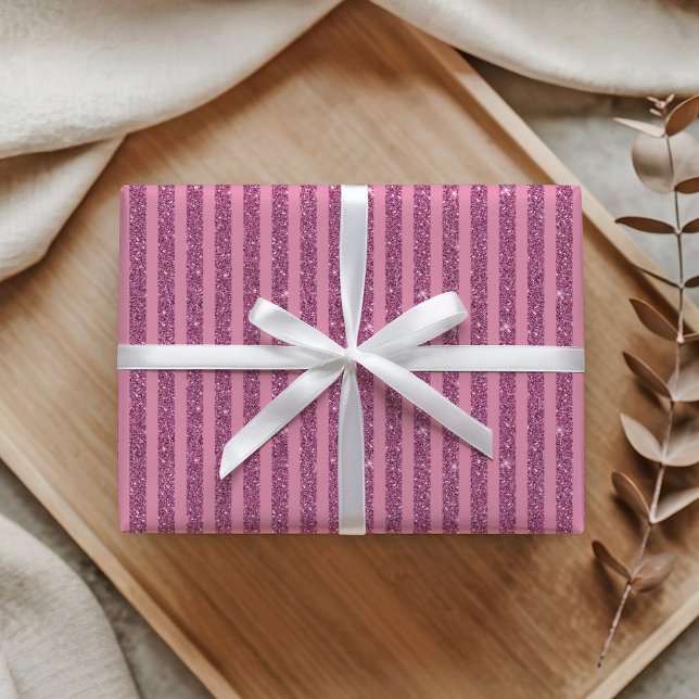 Papel De Presente Listras Verticais Brilho Rosa Blush Chic (Criador carregado)