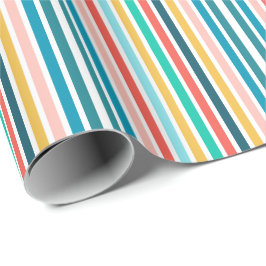 Papel De Presente Listras Verticais Multicoloridas de Verão Moderno