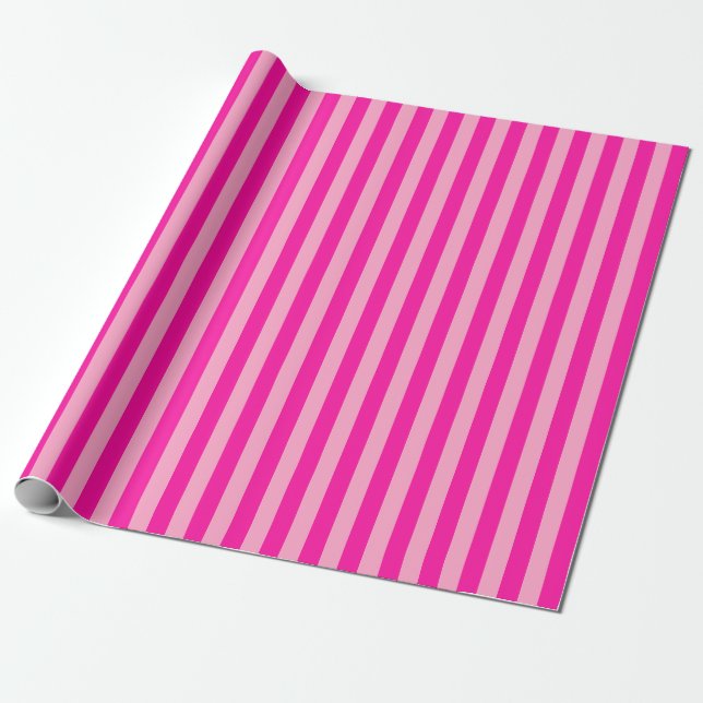 Papel De Presente Listras Verticais Rosa Quente (Desenrolado)