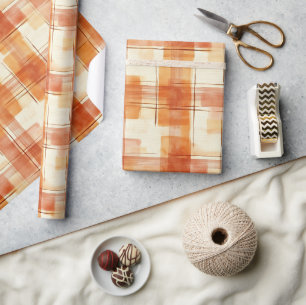 Papel De Presente Listras Xadrez Creme Laranja de Aniversário