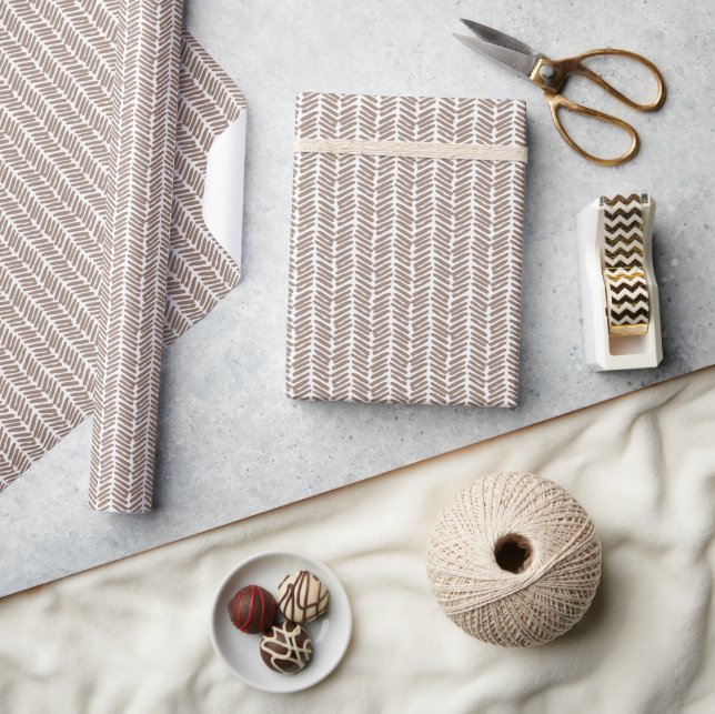 Papel De Presente Listras Ziguezague Bege Marrom Branco Taupe Neutro (Artesanato)