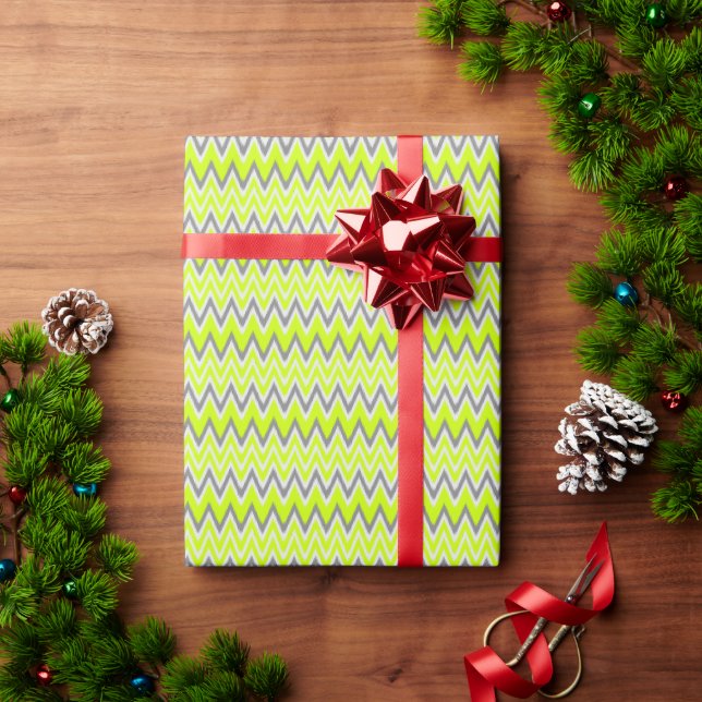 Papel De Presente Listras ziguezague cinza claro verde fofo (Presente de Natal)