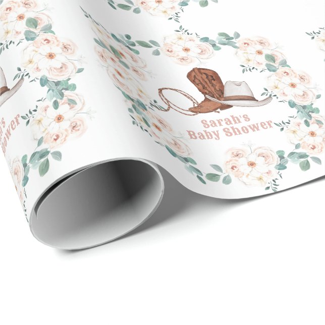 Papel De Presente Little Cowgirl Western Floral Girl Baby Shower (Ponta do rolo)