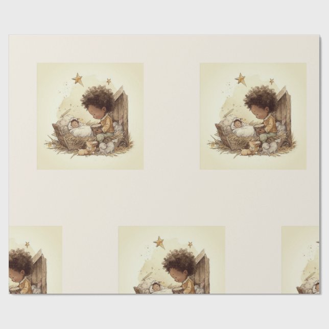 Papel De Presente Little Drummer Boy Black Nativity Wrapping Paper 1 (Aberto)