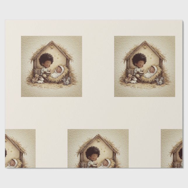 Papel De Presente Little Drummer Boy Black Nativity Wrapping Paper 2 (Aberto)