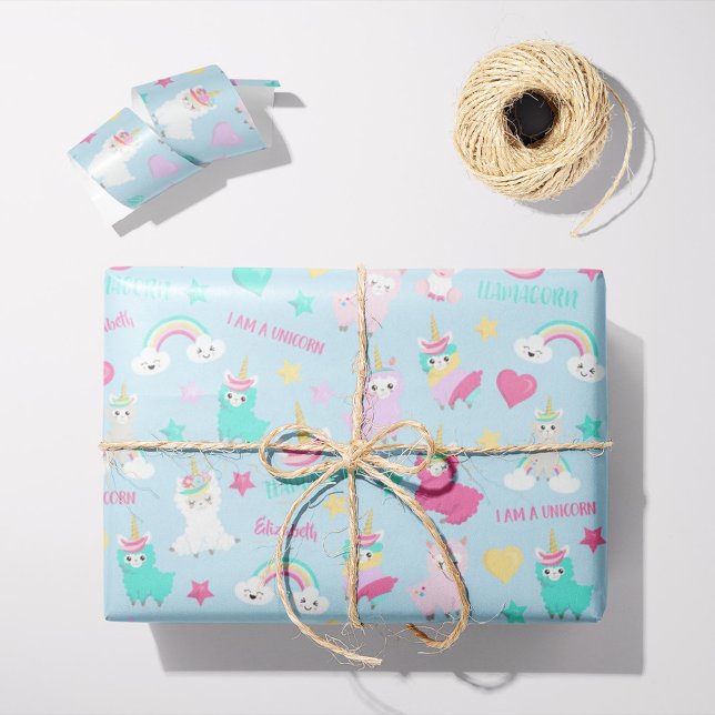 Papel De Presente Little Girl Cute Llamacorn Pastel Pattern (Criador carregado)