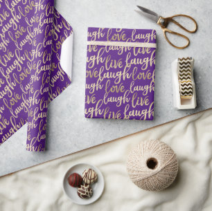 Papel De Presente Live Laugh Love Faux Letra Dourada Real Purple