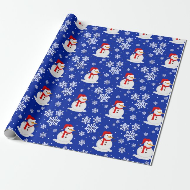 Papel De Presente Livro Azul de Natal Snowman Flocos de neve (Desenrolado)