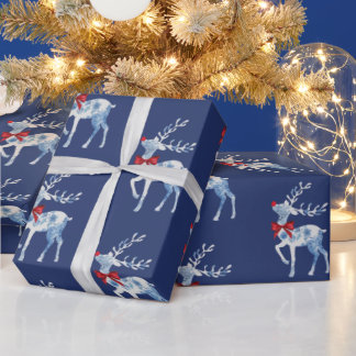 Papel De Presente Livro Azul e Branco Rudolph Natal