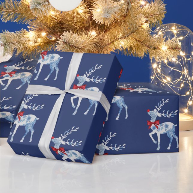 Papel De Presente Livro Azul e Branco Rudolph Natal (Feriados)