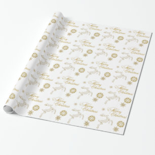 Papel De Presente Livro Branco Elegante e Dourado de Natal