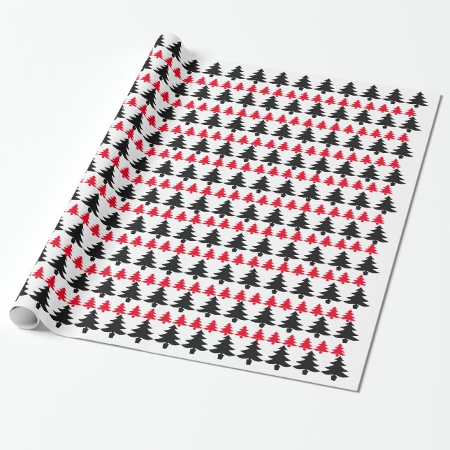 Papel De Presente Livro Branco Preto e Vermelho da Árvore de Natal (Desenrolado)